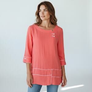Ali Miles Coral Pink Boxy Lagenlook Tunic Top Size XL
